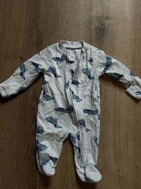 Carter's Gray Footed One-Piece with Blue Puppy Print